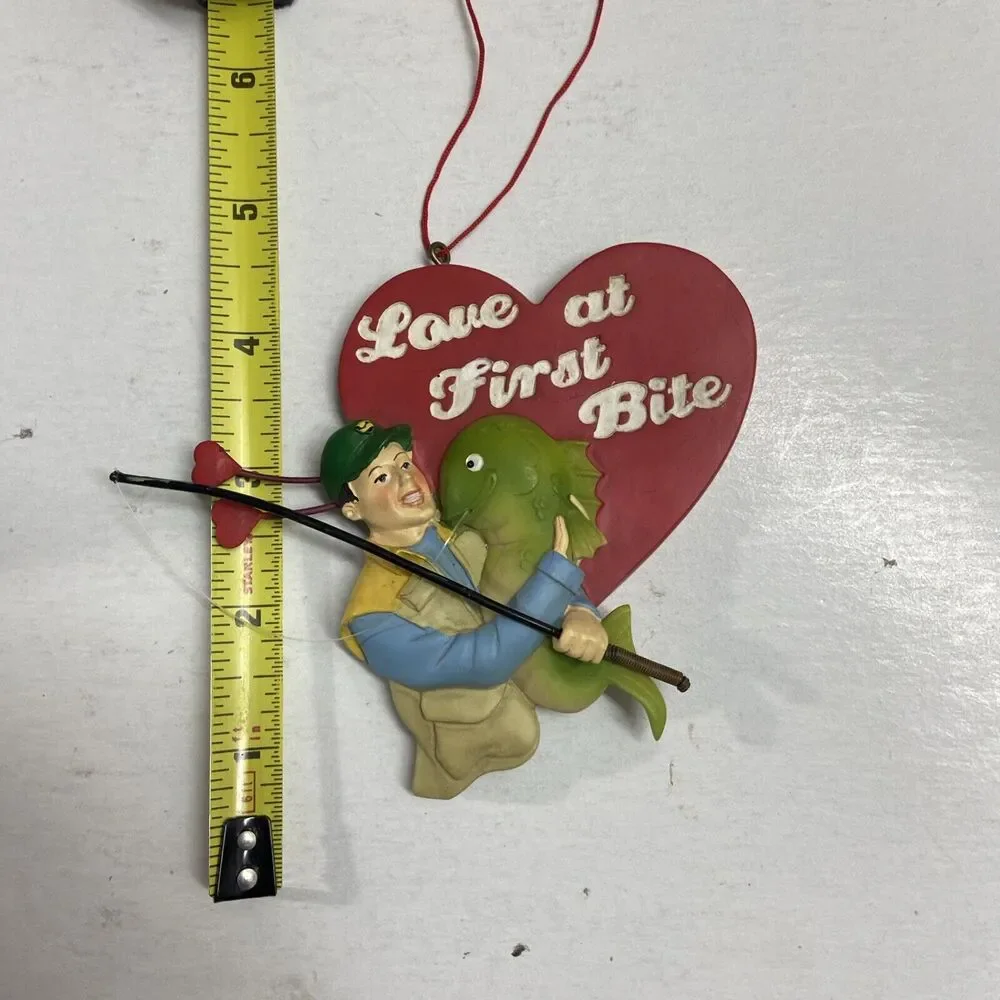 Seasons of Cannon Falls  Love At First Bite Fishing Ornament Big Red Heart NWT